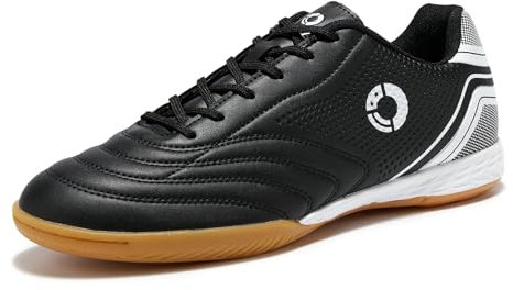 LEOCI Mens Indoor Football Boots Futsal Shoes Flat Surfaces Rubber Womens Trainers Sneaker Black White