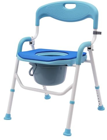 100kg Toilettenstuhl mit WC-Eimer Duschstuhl Toilettensitz Toilettenhilfe,kann als Toilette, Stuhl oder Duschsitz,Blau