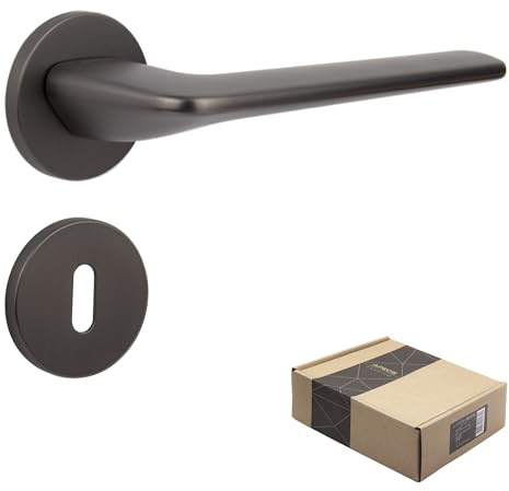 APECS Maniglia per porte interne, moderna, per porta di casa e interna, con rosette quadrate, colore grafite opaco, modello CAPELLA BB