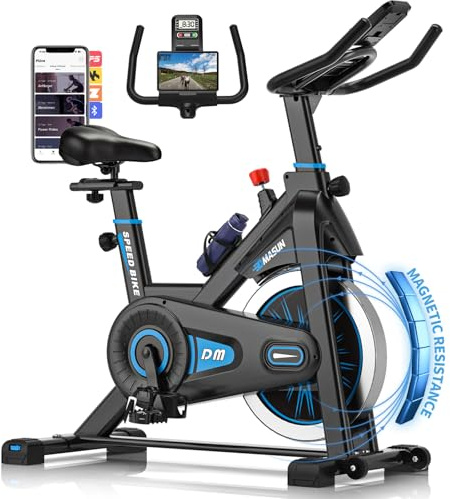 DMASUN Cyclette, cyclette, cyclette, bicicletta con resistenza magnetica, silenziosa e stabile, ergometro con app compatibile e monitor LCD, migliore per interni, portata 180 kg