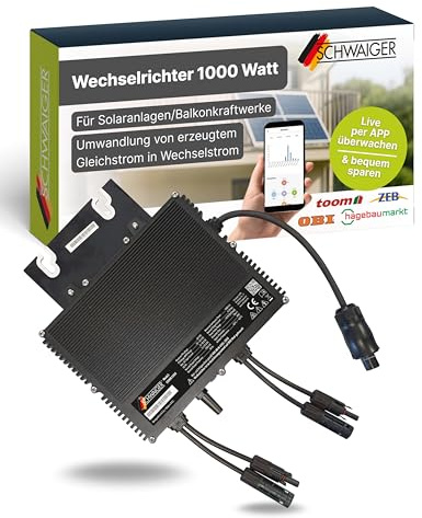 SCHWAIGER Wechselrichter 1000W I für Balkonkraftwerke & Solaranlagen I zur Umwandlung von Gleichstrom in Wechselstrom I Spannungsumwandler für Photovoltaik I per App steuerbar I gedrosselt auf 800 W