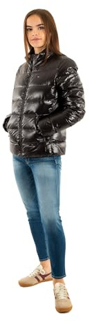 Tommy Jeans Women’s Slim Zip Print Down Water Repellent Puffer Jacket, Black (Black), S