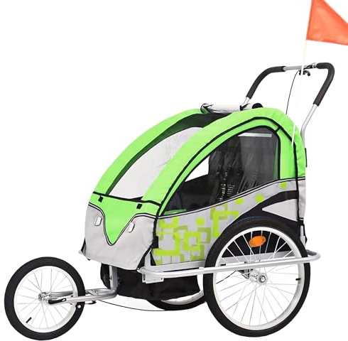 Remolque de Bicicleta para Niños, Toldo 2 en 1 para Niños, Mosquiteras y Mosquiteras Enrollables, Remolque Plegable(Green)