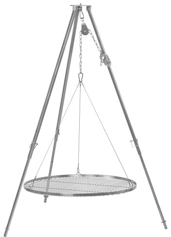 BBQ-Toro Barbacoa de tres patas con 80 cm de diámetro, 112 – 178 cm, trípode para parrilla giratoria, estructura de tres patas, soporte para barbacoa con rejilla, parrilla colgante, parrilla de tres