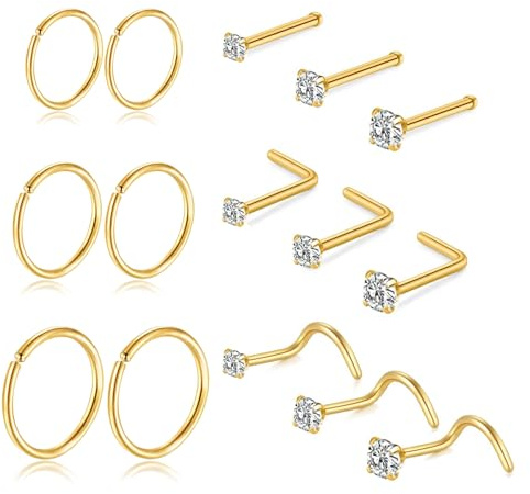 DAI JY Titan nostrilringar däck kontakt 20 g 15 stycken L-formade skruvnästavar 1,5/2/2,5 mm zirkonia liten silver svart guld näsring allergivänliga näspiercing smycken för kvinnor