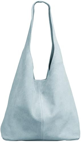 Caspar große Damen Wildleder Tasche Hobo Bag Shopper - CLASSIC LINE - Modell No.767 - Made in Italy, Farbe:hellblau, Größe:One Size