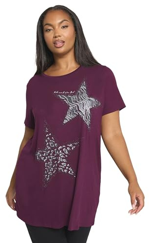 Yours Curve Star Print T-Shirt - Women's - Plus Size Curve Purple