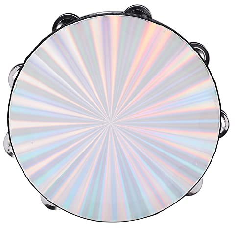 Jeffergarden Tambour à Main, Tambourin Réfléchissant ABS avec Jingles à Double Rangée, pour Les Musiciens et Les Amateurs de Musique
