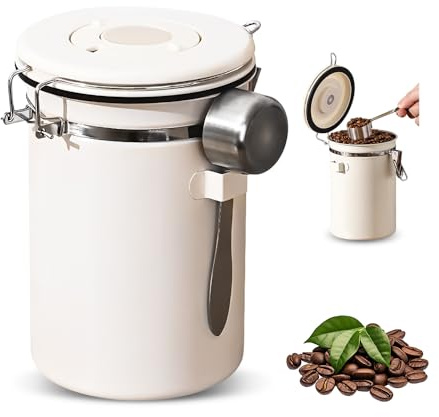 HMCEY Barattolo Caffe Ermetico 11.8 X 18 CM,Contenitore Caffe in Polvere,Coffee Beans Container,Contenitore Farina con Display Della Data e Cucchiaino,Barattolo per Conserve Zucchero per Noci e Tè