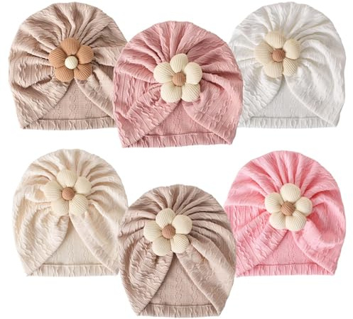 FooYee Babymössa för nyfödda, 6 stycken sjukhusmössor, babyturbanmössa med blommor, mössor baby flicka pojkar spädbarn småbarn, lämplig för alla årstider