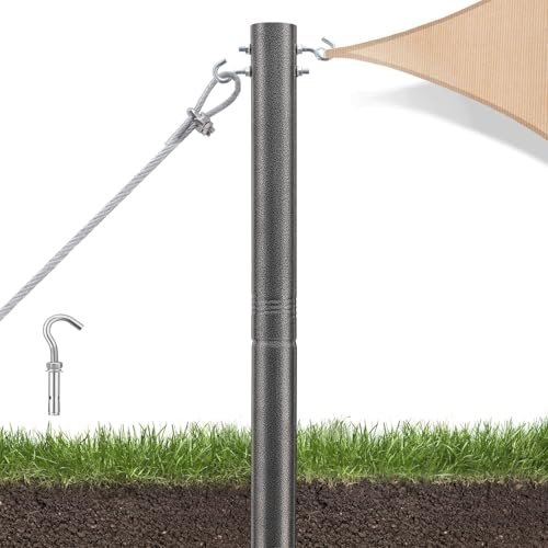 Harrms Kit di pali per vela ombreggiante, grigio, 3,9 m, in metallo resistente, diametro 63 mm, asta per tenda da esterno, per giardino, patio, cortile, prato e luci a stringa