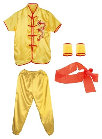 PciDinFo Ensemble de Vêtements et Costumes Traditionnels Chinois de Wushu pour Adultes et Enfants (Unisexe), Jaune 140