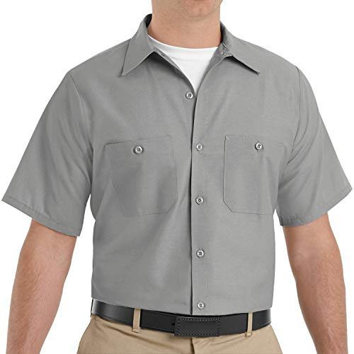 Red Kap Industrial Work Shirt, Regular Fit, Short Sleeve Chemise Longue à Bouton d'utilité Professionnelle, Gris Clair, M Homme