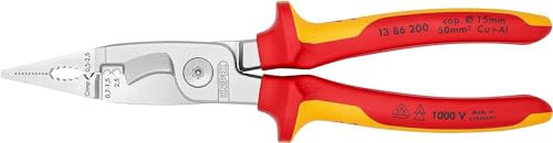 KNIPEX Elektro-Installationszange, VDE, Kabelschneiden, Abisolieren, Crimpen von Aderendhülsen, Greifen, Biegen, Multitool, 13 86 200