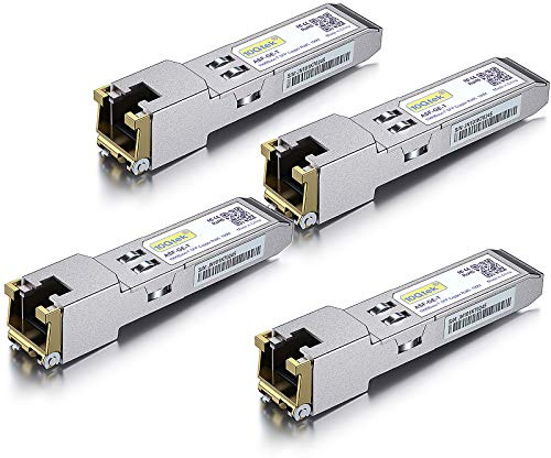 [4 Stück] 1G SFP auf RJ45 Mini Gbic Modul, 1000Base-T Kupfer Transceiver Kompatibel für Cisco GLC-T/SFP-GE-T, Meraki, Ubiquiti UniFi UF-RJ45-1G, Netgear, Zyxel, D-Link, TP-Link, QNAP, Open Switch