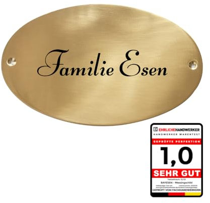 Exklusives Oval-Design: Massives Messing-Türschild (15 x 0,5 x 9,5 cm) mit individueller Gravur