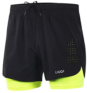 Lixada Men's Running Shorts 2 in 1 Quick Dry Breathable Long Slipper Shorts Green