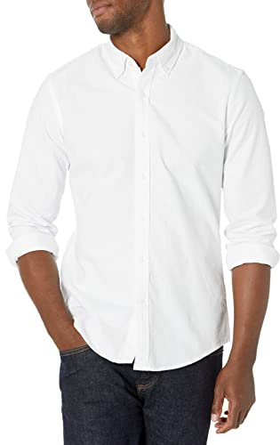 Amazon Essentials Camisa Oxford de Manga Larga de Ajuste Entallado Hombre, Blanco, S