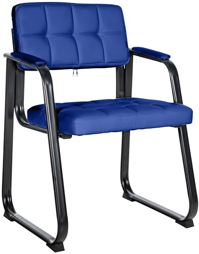 CLP Silla para Visitas Canada B Tapizada En Cuero Sintético I Silla De Espera con Reposabrazos I Silla Confidente con Base De Metal I Color: Color:Azul