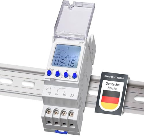 Digitale 2 Kanal Zeitschaltuhr [TPW2] für Hutschiene zum Einbau im Schaltschrank - LCD Display beleuchtet - Wochenzeitschaltuhr mit 80 Programmplätzen - Wochen-/ Tagesprogramm Timer und Impuls