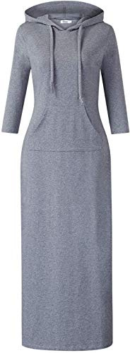 MISSKY Women's Casual Pocket Slim Pullover Maxi Hoodie Dress (L,Grey)