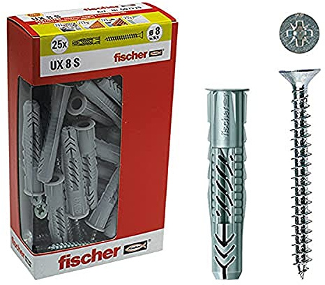 Fischer, Tasselli UX 10x60 S Y con vite con vite per Muro pieno, Mattone Forato, Cartongesso