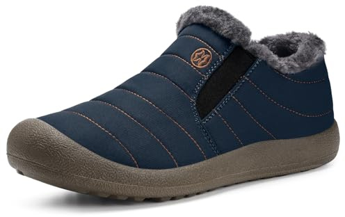 Womens Mens Snow Boots Winter Shoes Slip On Ankle Booties Anti-Slip Water Resistant Fully Fur Lined Outdoor Sneakers Blue 8 Women/7 Men