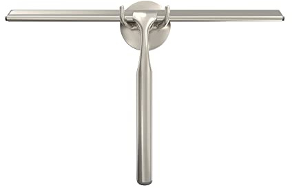 Better Living Deluxe XL Shower Squeegee, Multi-Purpose Silicone Squeegee Blade with Storage Hook, Rust-Proof Heavy Duty Window, Glass, Shower Scrubber, Windshield Wiper, 12, Brushed Nickel