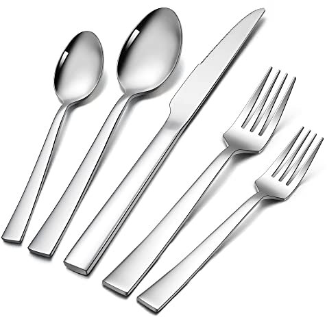 Besteck Set, Herogo 20-teilig Edelstahl Besteckset für 4 Personen, Silber Messer Gabel Löffel Set, Poliert Essbesteckset für Familie/Party/Restaurant, Rostfrei & Spülmaschinenfest
