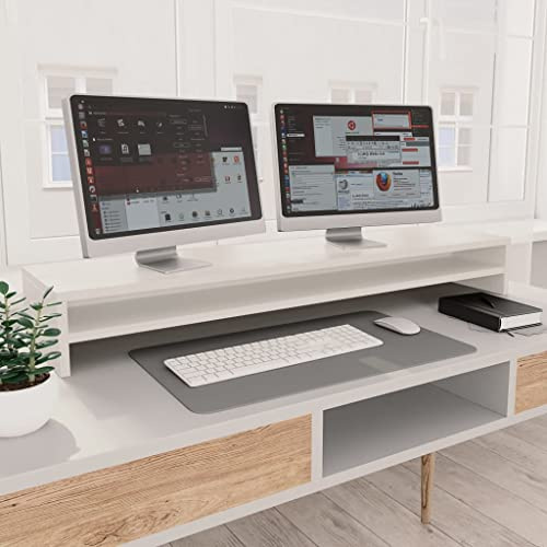 Gecheer Monitorställ skrivbordsfäste bildskärmshöjning skärm PC-hylla fäste skärmhöjd trämaterial vit 100 x 24 x 13 cm