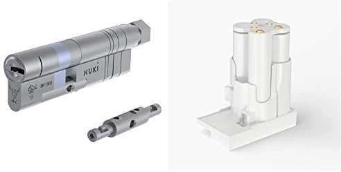 Nuki Universal Cylinder, Schließzylinder für Nuki Smart Lock, Höchste Sicherheitsklasse SKG*** & Power Pack, wiederaufladbarer Akku für Nuki Smart Lock, Zubehör für elektronisches Türschloss, weiß