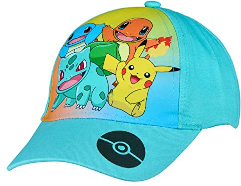 Pokemon Baseball Cap, Kappe Schirmmütze für Kinder Jungen Cappy mit Klettverschluss verstellbar (Blau 52)