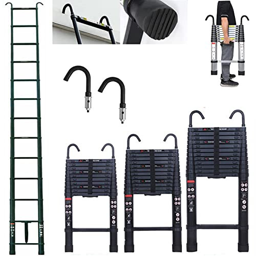 5M Telescopic Aluminium Ladder - 16.5FT Black Folding Telescoping Ladder with Hooks, 330lb Capacity, EN131