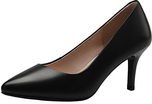 Jamron Femme Cuir Véritable 7CM Talons Hauts Élégant Escarpins Bout Pointu Bureau Chaussures de Travai Noir SN602C015-2 EU39.5