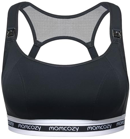 Momcozy Nursing Bras for Breastfeeding, FB011 Low-Impact Nursing Sports Bra Support Maternity Pregnancy Padded Wireless Bralette Black