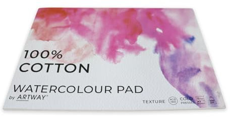 Artway Aquarellblock, A3, kaltgepresst, 300 g/m², 100% Baumwolle, 12 Blatt, weiß