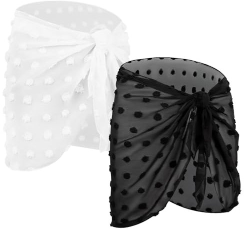 Kiiwah 2 Stück Damen Strand Wrap Sarong, Vertuschung Chiffon Badeanzug Kurz, Bikini Cover up Sexy Strand Wickelrock Sarong Pareo Schwarz und Weiß