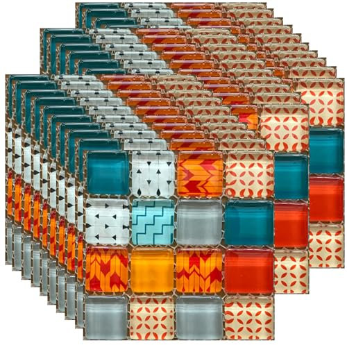 Ledeak Mosaico Adesivi per Piastrelle, 30 Pezzi Impermeabile Piastrelle Adesive Cucina Bagno Decorazione in PVC, 10x10cm Resistenti ai Graffi e Rimovibili Adesivo Murale (Modello Rosso)
