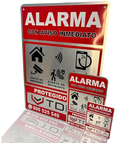 Pack Total Carteles alarma. NO PARECE REAL, LO ES. Autorizado uso TDLA. Cartel Zona Videovigilada - Señal Aviso Policia - Carteles Disuasorios - Interior Y Exterior - Tamaños 28X21CM-14X9CM-8X6CM
