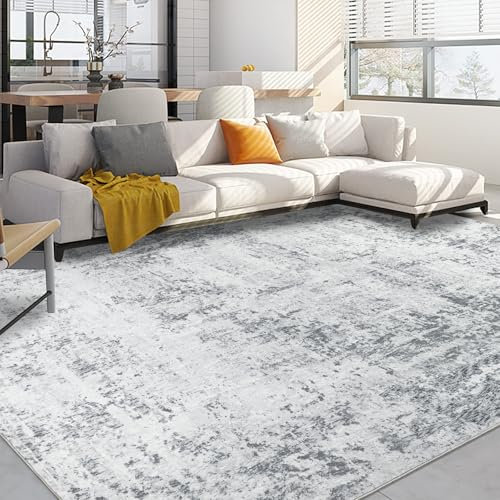 Capslpad Grau Abstrakt Teppich Wohnzimmer 200x300cm rutschfest Kurzflor Kunstwolle Schlafzimmer Teppich Waschbar Minimalistisch Bettvorleger Teppiche für Wohnzimmer Schlafzimmer Büro Bereich Dekor