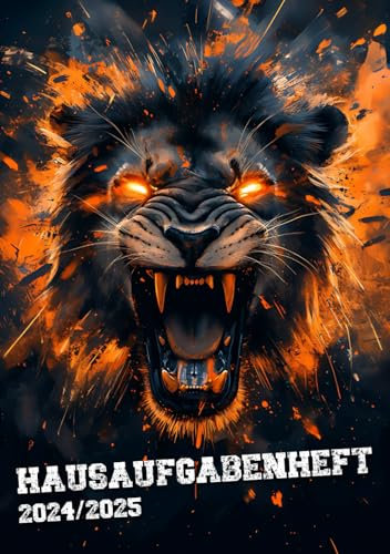 Hausaufgabenheft 2024/2025 Löwe: Schülerkalender mit Stundenplänen in DIN A5 für Grundschule oder Gymnasium mit Coolem Design für Jungen & Mädchen