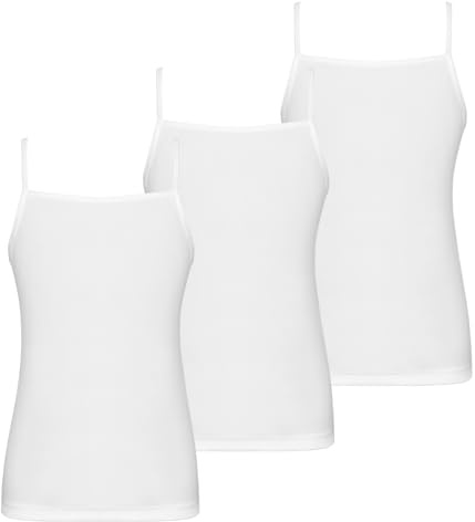 AUYAO Débardeurs Filles Lot de 3 sans Manches Maillot de Corp, Couleur Unie Sous-Vêtements Camisole, Basics à Fines Bretelles Manches Gilet Chemises pour Enfant Tank Top pour Fille 2-12 Ans(150)