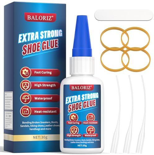 BALORIZ 30g Extra Strong Shoe Glue, Instant Shoe Sole Repair Kit, Quick Dry Clear Waterproof Shoe Glue for Shoe Repair, Sneakers, Soles, Boots, Heels, Hiking Shoes, Leather, etc.