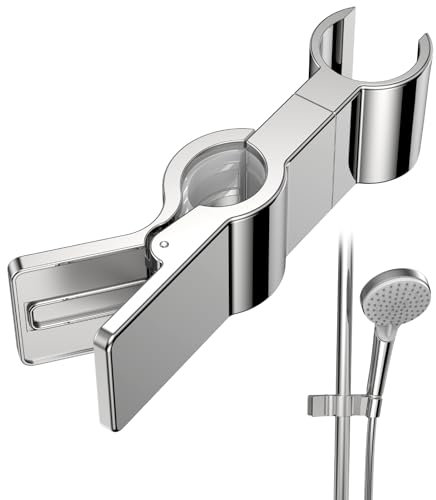 GlasFlength Duschkopfhalterung Metall für Duschstange 22-25 mm, Verstellbar Duschhalterung ohne Bohren Brausehalter Universal Handbrause Halterung 45° Drehbar Duschkopfhalter (Verchromt, Silber)