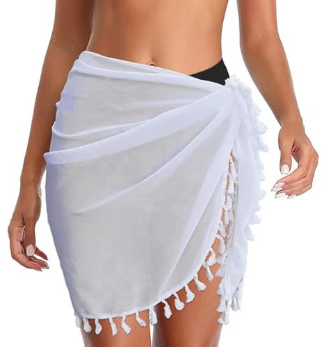 AOWVUTS Sarong Pareo da Spiaggia Donna Pareo Mare Gonna da Spiaggia con Frange Bikini Coprire Spiaggia Wrap Copricostume Corto del Chiffon Mezzo Beach Cover Up per Vacanza Party Beachwear Pool Estate