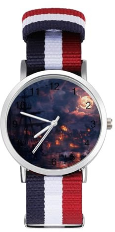 Sailing Ship Moon Burning Village Funny Wrist Watches for Men Women Fashion Graphic Watch for Work Workout