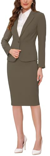 Conjunto de 2 piezas para mujer de Allegra K, traje de saco y falda de negocios casual de manga larga, café, S