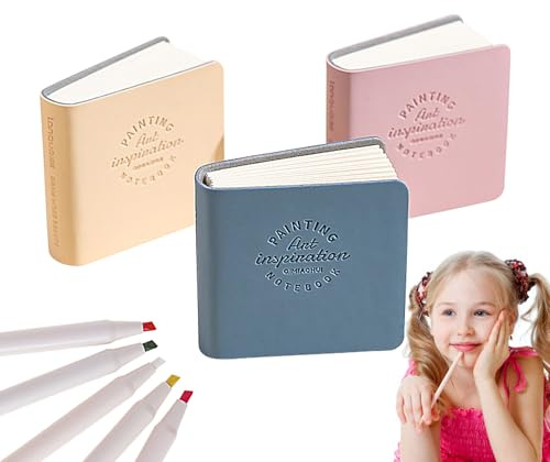 WJnflQN skissblock, ritjournal med hårt omslag – 3 stycken 300 g/m² 5 x 5 cm dubbelsidiga ritblock för resor kontor skola lektioner