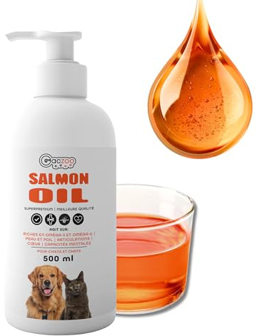 Gaczoo Lachsöl Hund Katze - 100% Fischöl für Hund mit Omega 3 & 6, Fettsäuren DHA, EPA und DPA - für alle Rassen - Geeignet als Tägliche Futterergänzung - 500ml