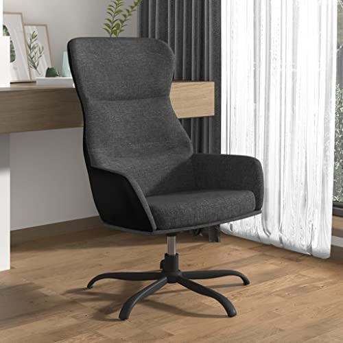 WHOPBXGAD Chaise de Relaxation pivotante 360° Gris Foncé en Tissu et Similicuir, Fauteuil de Bureau Salon avec Accoudoirs, Confortable et Stable, Charge Max 110 kg